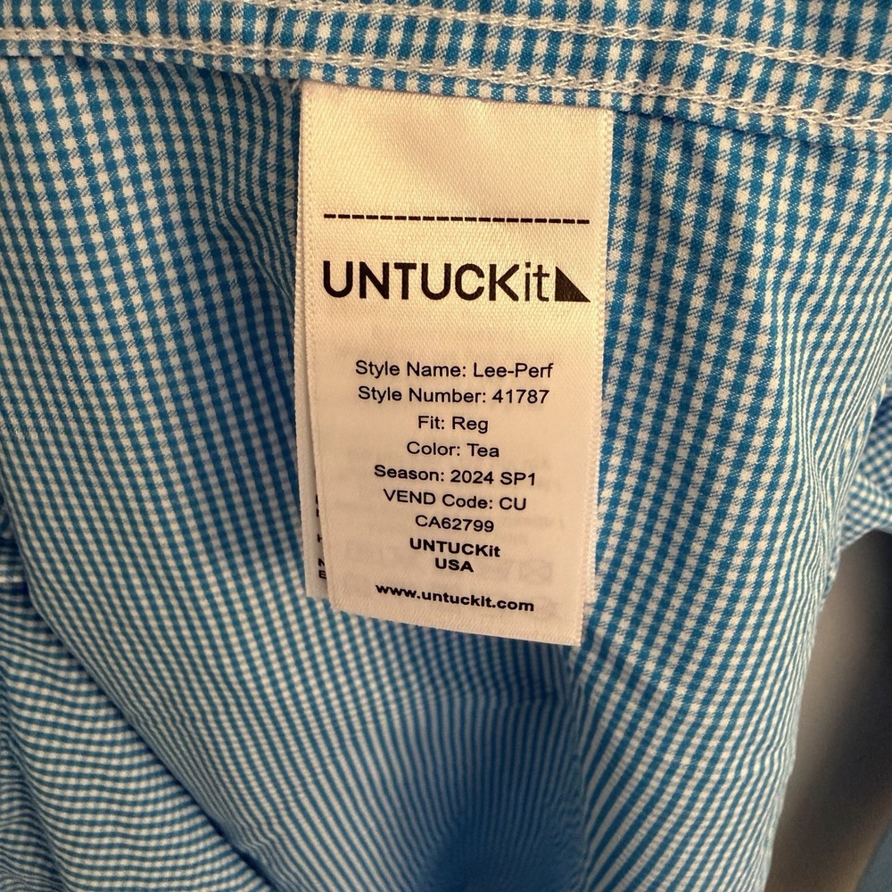 UNTUCKit Mens XL Blue Checkered Performance Long Sleeve Button Down Shirt - Picture 10 of 10